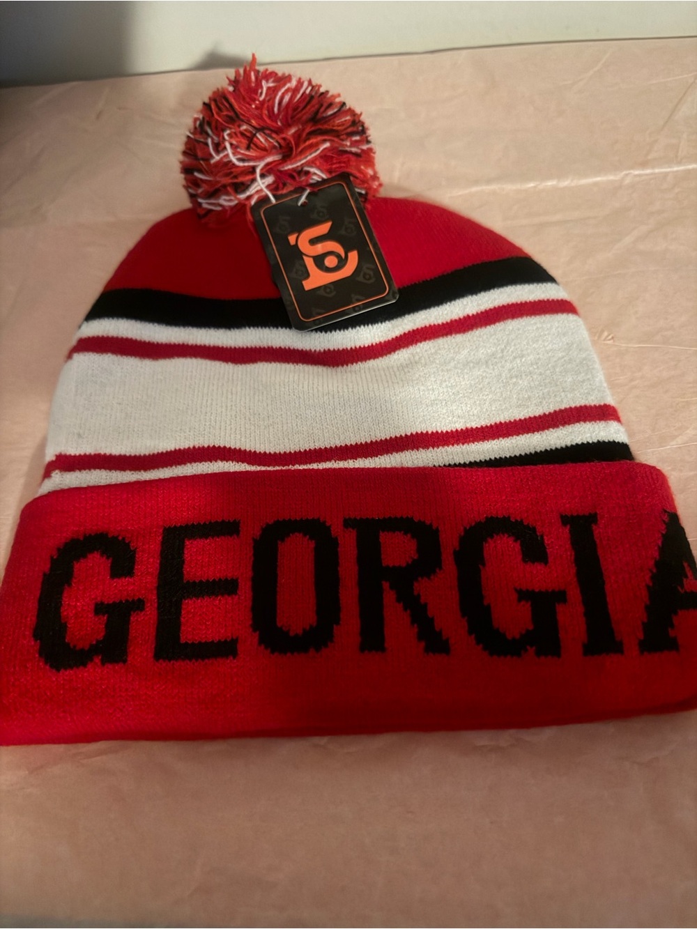 Unbranded Red Georgia Pom Beanie Hat